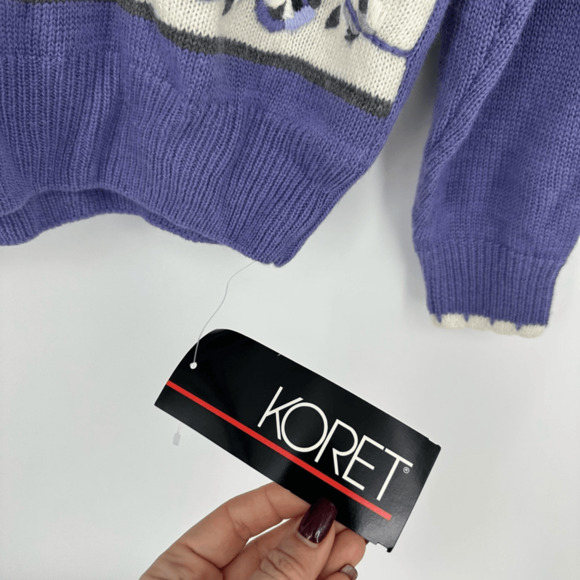 Vintage Wool Angora Embroidered Sweater M Purple Fairy Cottage Scalloped Neck - Picture 13 of 14